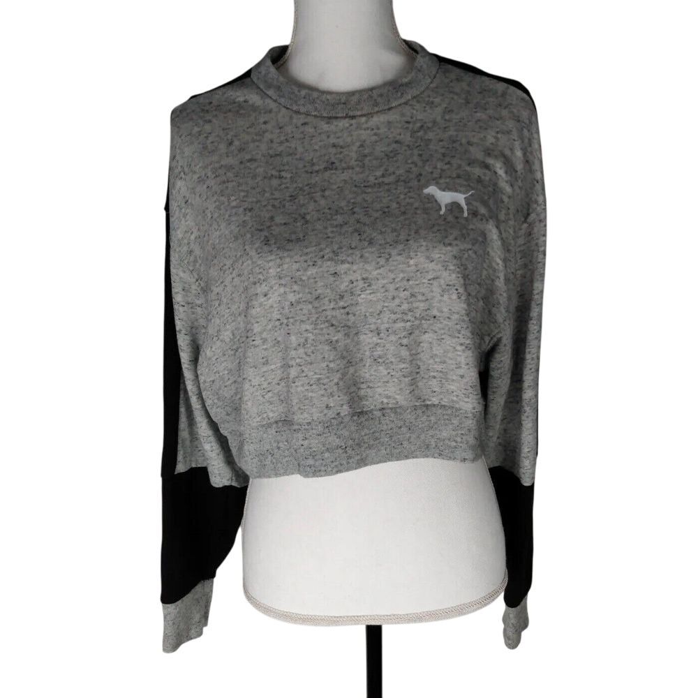 PINK  Victoria's Secret Gray And Black Long‎ Sleeve Top Crop Size SP